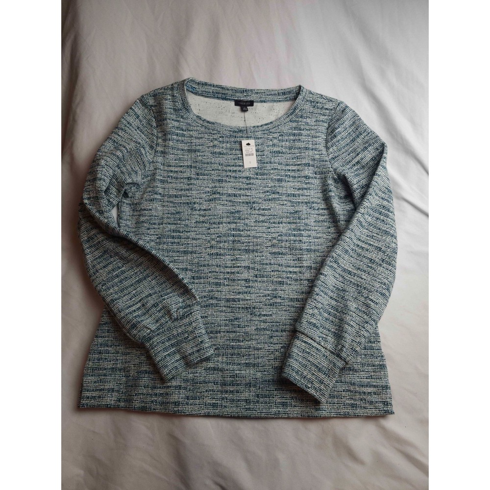 Talbots Sweater Womens Small Blue White Knit Minimalist Quiet Luxury Crew Neck